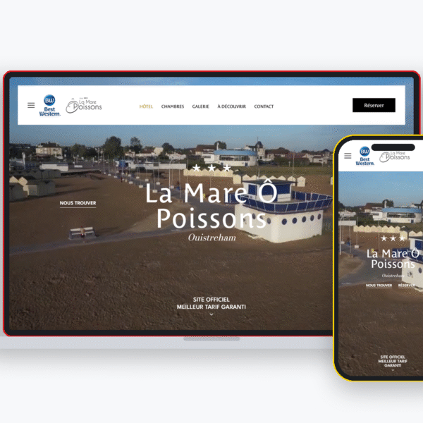 Mise en situation du site internet réalisé par Doreussite : Réalisation client : création du site internet de l'hôtel La Mare Ô Poissons à Ouistreham