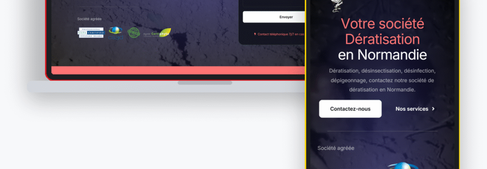 Mise en situation du site internet réalisé par Doreussite : Réalisation client : création du site internet artisan de Normandie Dératisation à Bernay