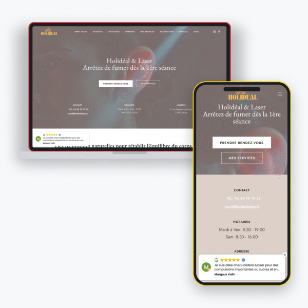 Mise en situation du site internet réalisé par Doreussite : Réalisation client : création du site internet bien-être d'Holidéal & Laser à Bernay